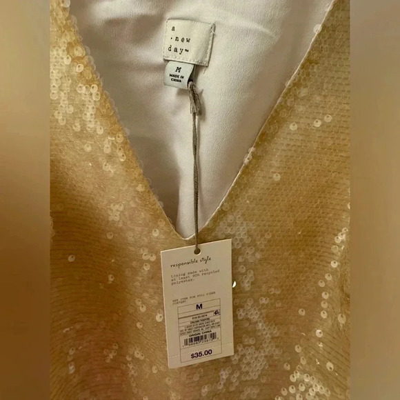 Gold Sequin Holiday Party Dress NWT A New Day Size M - Picture 6 of 9